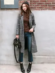 2022 Spring Autumn Women's Plaid Coat New Fashion Long Slim Type Female Winter Woolen Jackets Outwear