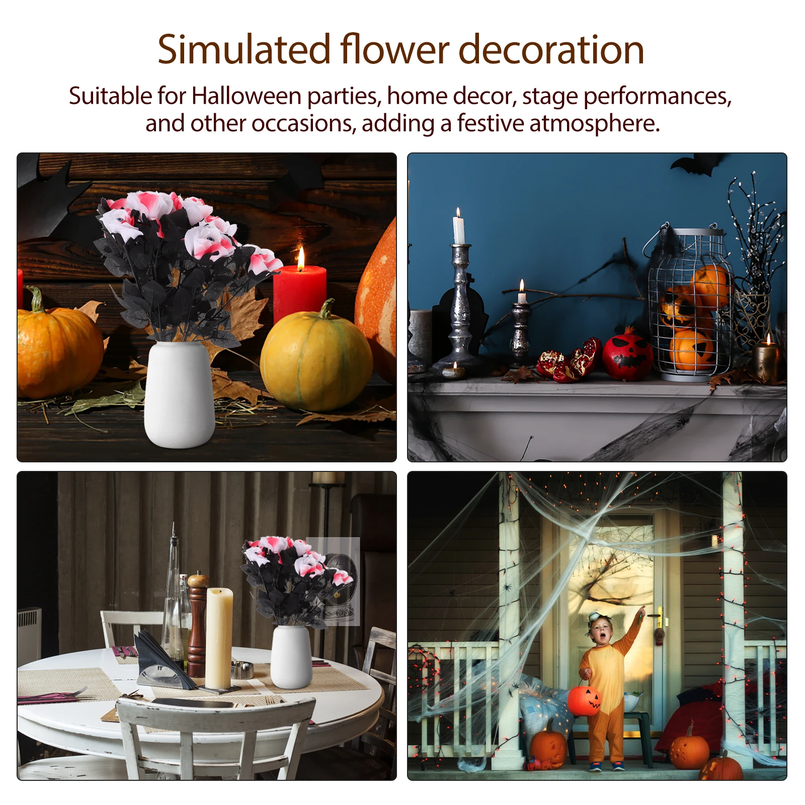 

12pcs Artificial Flower Decoration Halloween Fake Rose Eyeballs Kids Party Silk Flowers Reusable Creepy Faux Bouquet Decor