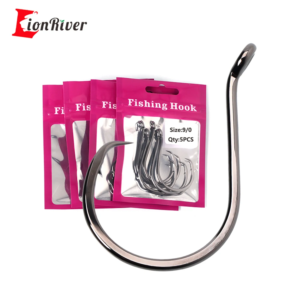 

Lionriver Black Nickel Heavy Circle Hook High Carbon Steel Saltwater Fishing Offset Hook for Catfish Bass Snapper Perch Octopus