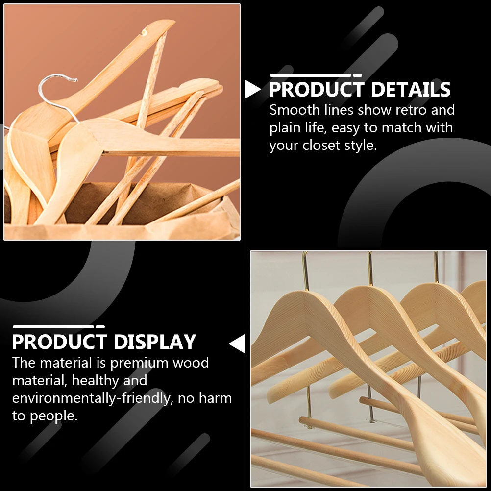 

6 Pcs Solid Wood Hanger Hangers Coat Clothing Wooden Hanging Hooks Clothes Racks Showcase