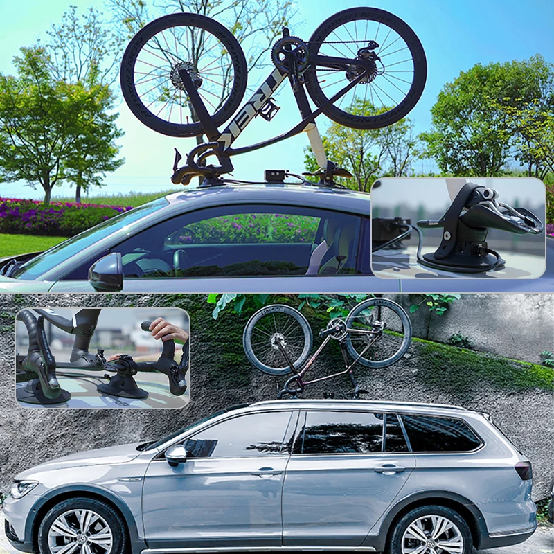 FOVNO Bike Suction Cup Roof Rack Bike Car Rack Electric Suction Cup Roof-Top Holder Inverted MTB Road Bike Roof Rack Suction Cup