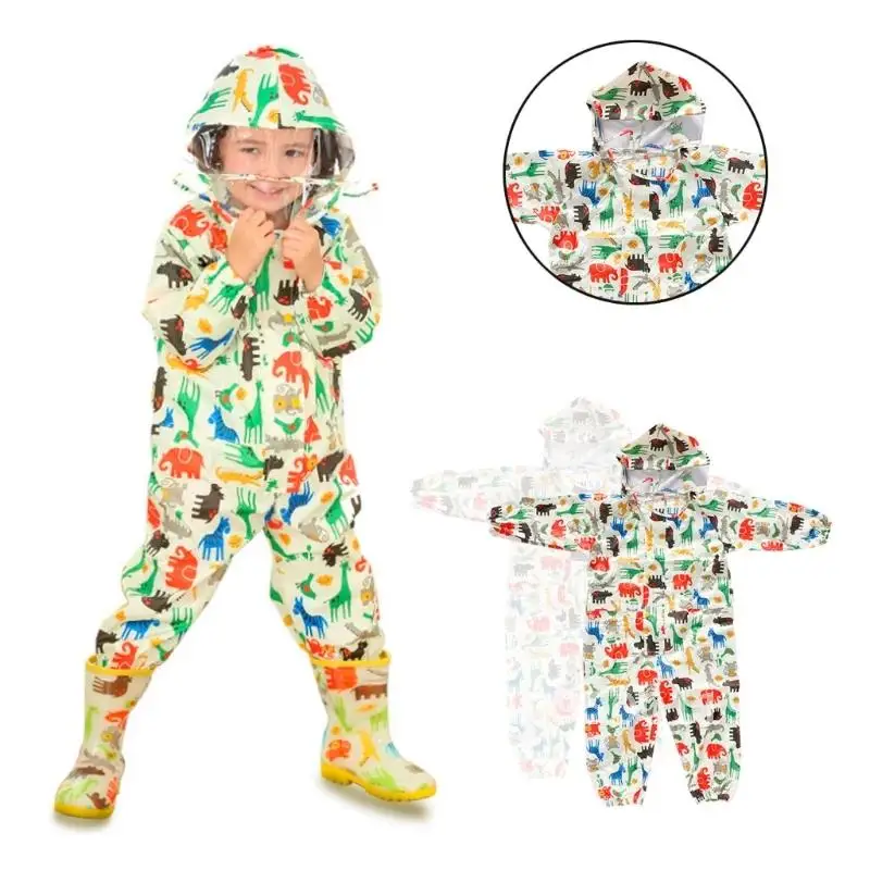 Children Cartoon Rainwear Waterproof Outwear Hooded Poncho Coat Raincoat Rain