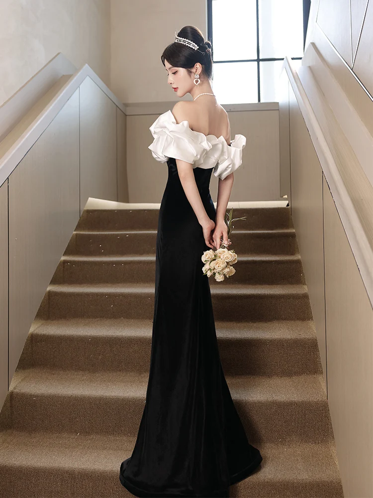 

Ele Bla-oulder Fi-Tail Evening Gown High-End Luxury Cus-Made Par Dr Korean Sle Mid-Waist Long Skirt