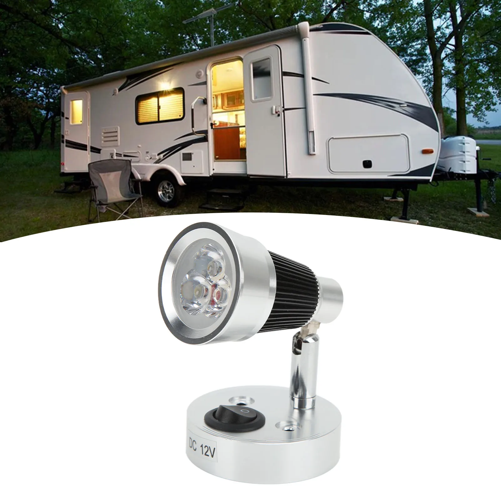 RV LED Swivel Reading Light 90° Adjustable RVs Spotlight Interior Lighting For Motorhome Trailer Boat Bedside Reading Lamp