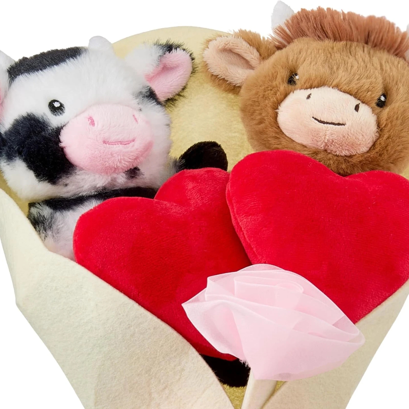 Highland Cow Cute Plush Stuffed Cartoon Toys Hearts and Pink Bow Cute Soft Stuffed Animal for Boys Girls Birthday Valentine Gift
