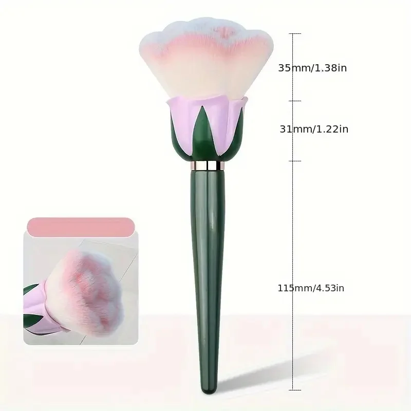 Pennello per trucco a forma di fiore di rosa Manico in legno Pennello per fard in polvere super grande con setole rosa morbide Strumento cosmetico multiuso