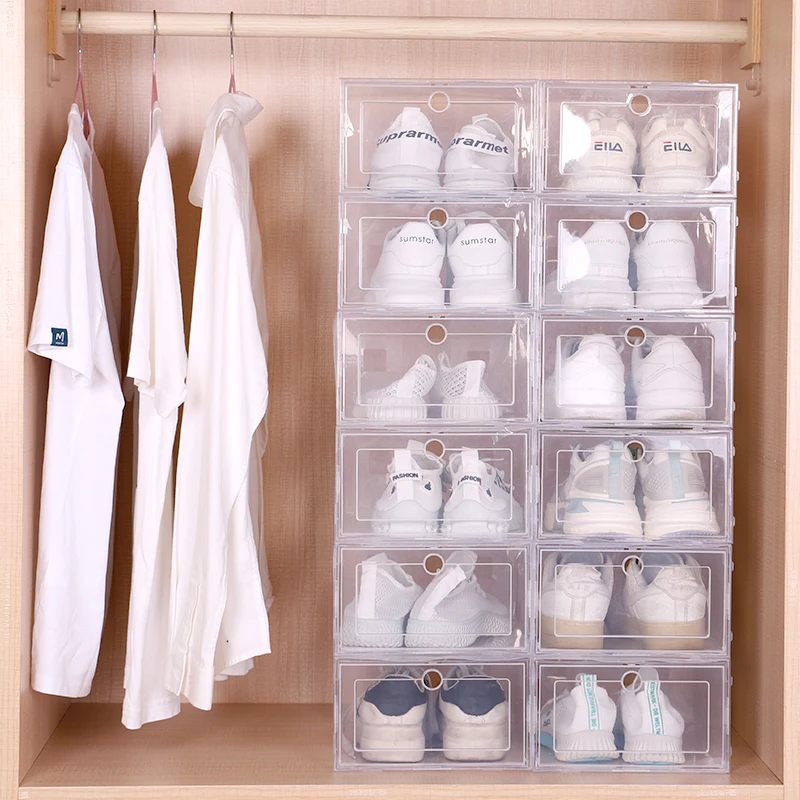 6pcs/set Plastic Shoes Case Thickened Transparent Drawer Case Plastic Shoe Boxes Stackable Box Shoe Organizer Shoebox