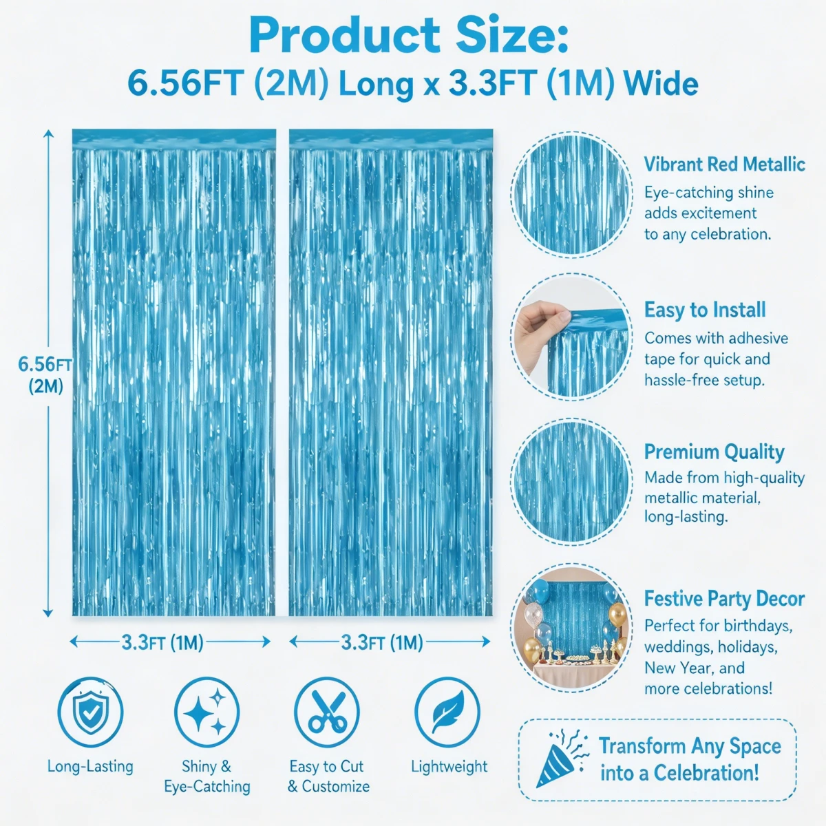 2PCS Light Blue Metallic Foil  - Tinsel Garland Decoration ulasan dan harga