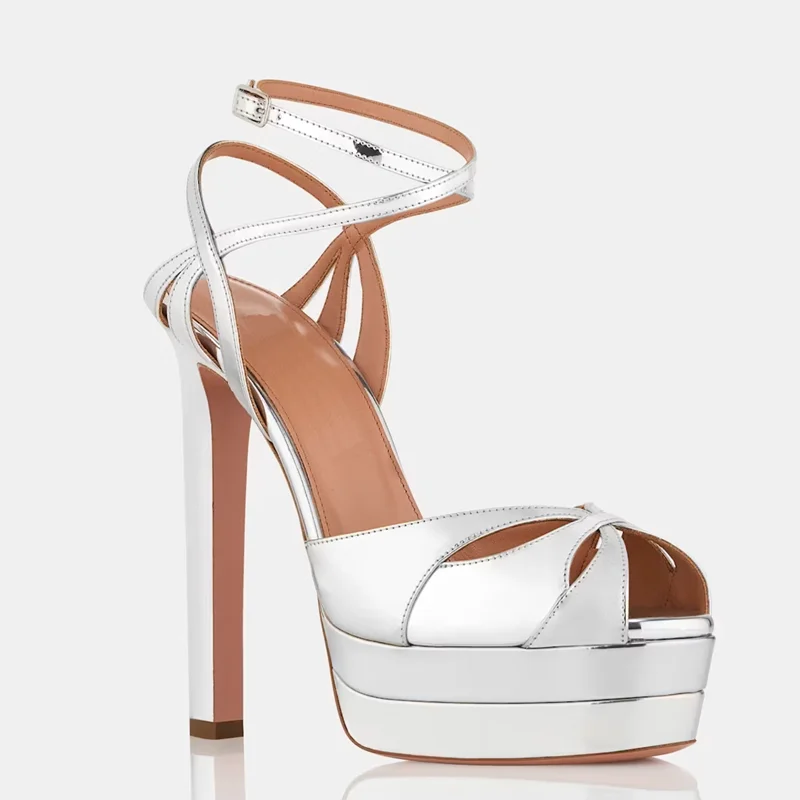 Shiny Patent Leather Peep Toe Platform Sandals Sexy Round Toe Stiletto Customized New Arrivals Fashion Women Modern Shoes
