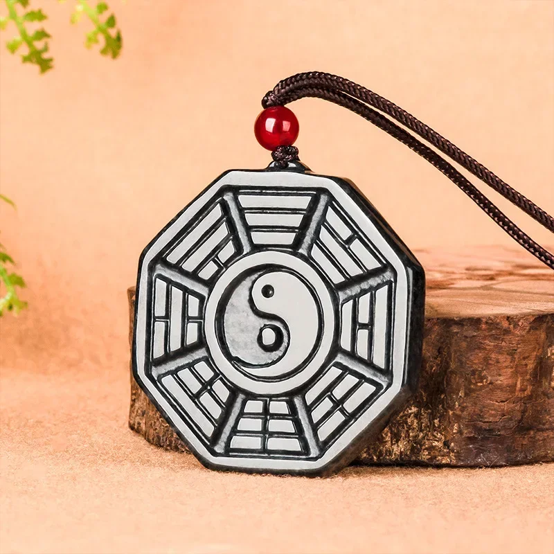 Natural Myanmar A-grade Jade Pendant Bagua Jade Pendant Ice Type Jade Pendant Men's and Women's Bead Treasure Jewelry Necklace