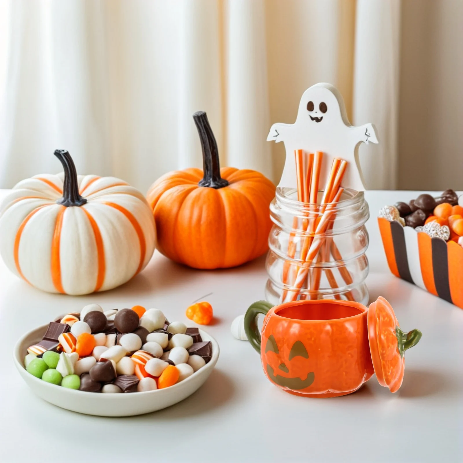 

Halloween Pumpkin Mug Ceramic Coffee Cup with Lid Fall Themed Novelty Drinkware for Hot Chocolate Tea Kitchen Decor