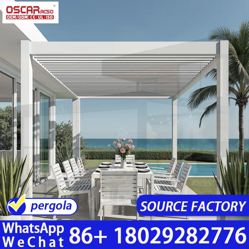 Italy Outdoor Garden Aluminum Adjustable Louvers Bioclimatic Pergola Gazebo Pavilion Weatherproof Sunshade Patio Backyard  Italy
