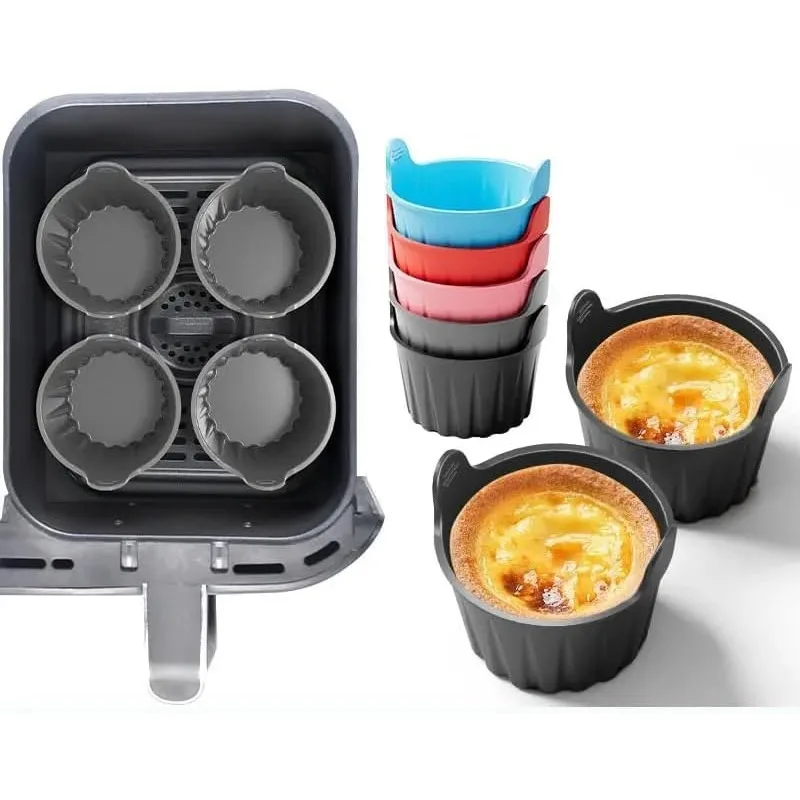 Food Grade Silicone Air Fryer Baking Cups Vibrant Colors, Multi Oven Microwave Molds for Muffins Cupcakes Desserts Eggs