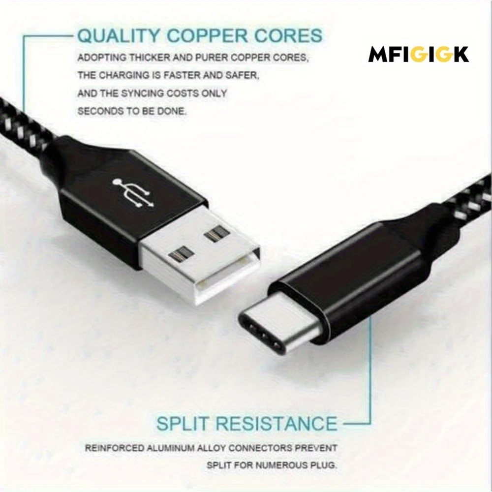 MFIGlGK [Szybka ładowarka] 5 szt. Kabli USB C typu C |   Szybka ładowarka, kabel do transmisji danych 10FT |   Kabel USB typu C do szybkiego ładowania