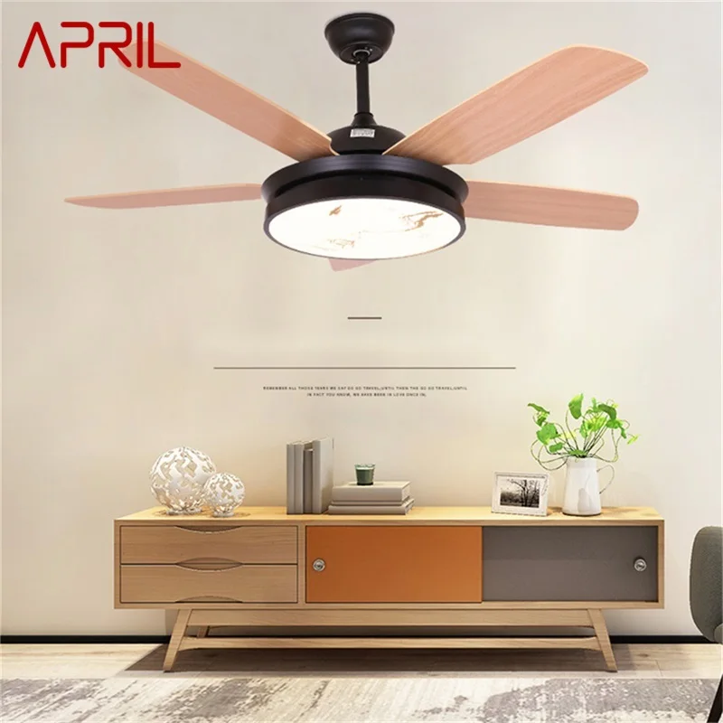 

APRIL Simple Wood Ceiling Fan with Lights Remote Control Modern 52" LED Lamp for Home Dining Room Bedroom