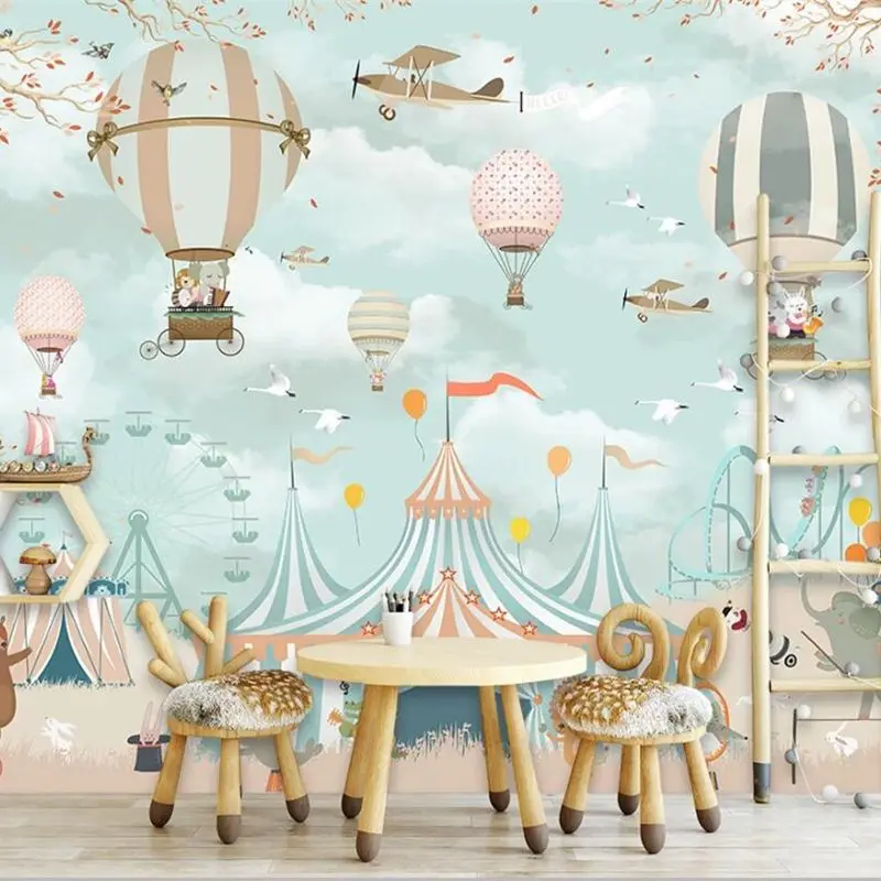 

wellyu Customized 3d wallpaper cartoon hot air balloon background wall living room bedroom children's room decoration painting