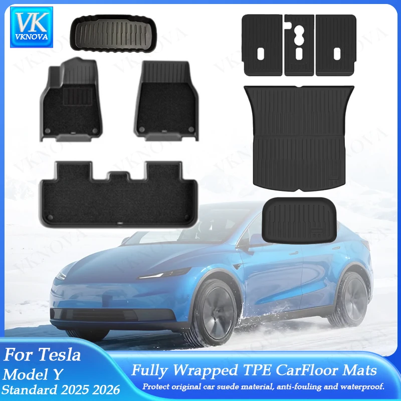 

Для новой Tesla Model Y Standard 2025 2026+ всепогодные коврики из TPE для пола и багажника, включая коврики для багажника и спинок сидений