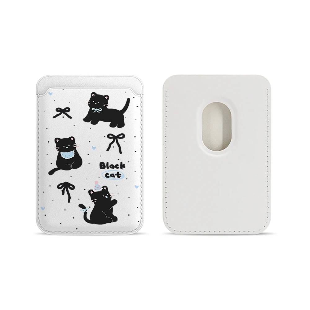 Niedliche schwarze Katzen-Leder-Kartenhülle mit Magnetverschluss, geeignet für alle iPhones, kompatibel mit MagSafe, Kartenhalter für die Rückseite des Telefons. – Detail 10