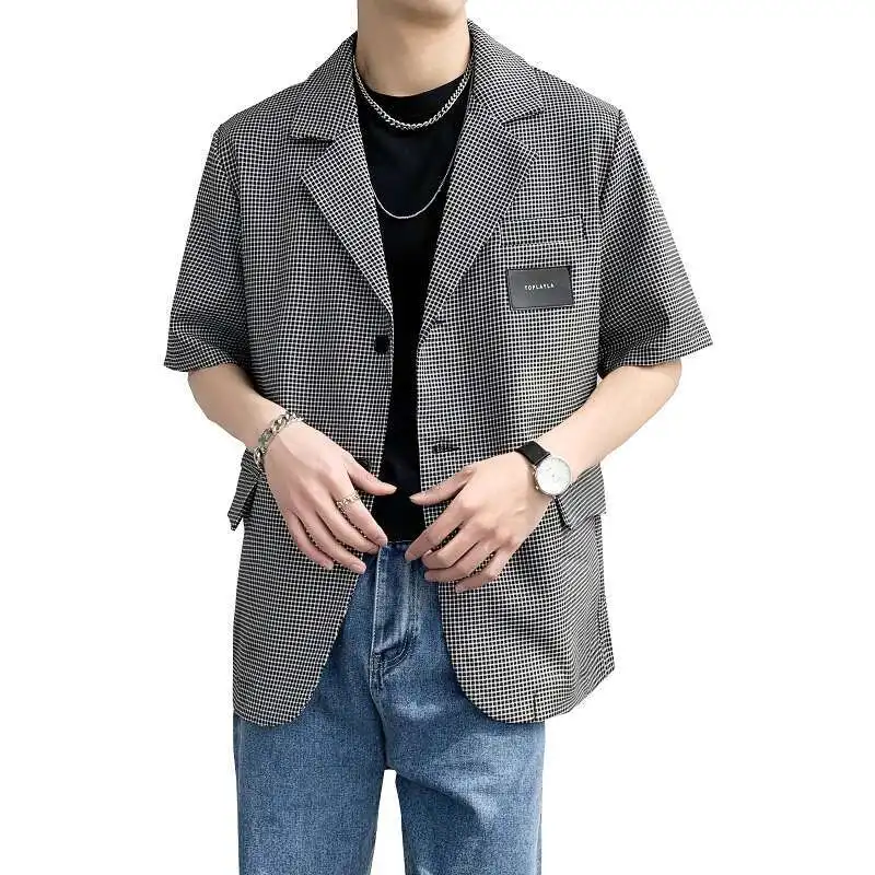 Summer Short Sleeved Blazer Men Fashion Society Mens Black Dress Jacket Korean Casual Suit Jacket Mens Office Formal Jackets