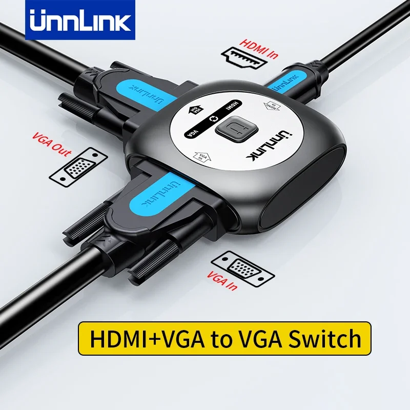 Unnlink HDMI VGA Converter HDMI+VGA to VGA Switch 2x1 1080P 60Hz 2 Signal Source Share 1 Monitor