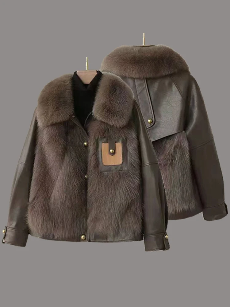 2023 Autumn Winter Faux Fur Coat for Women Elegant Fashion Korean Fashion Faux Leather Jacket Thick Warm Street Outwear