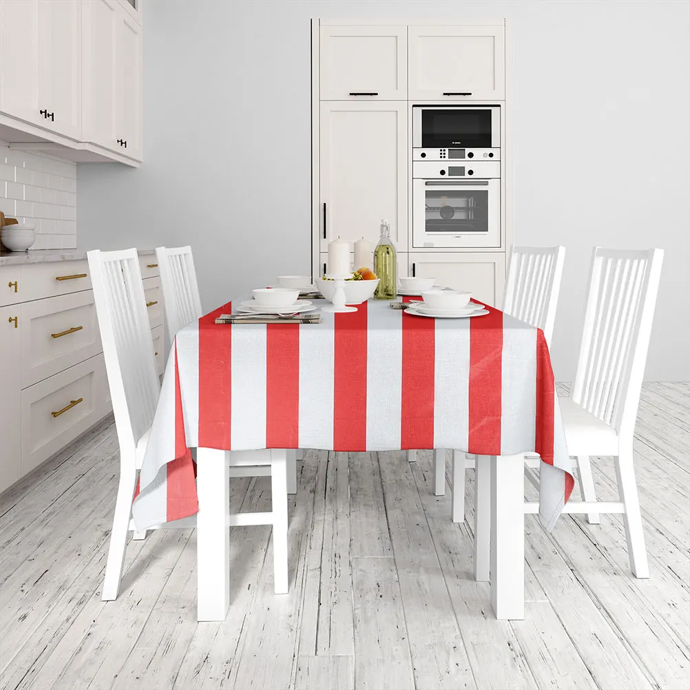 

Wreath Red White Striped Tablecloth Plastic Dining Cover Circus Theme Birthday Supplies Reusable Banquet Cloth Tables