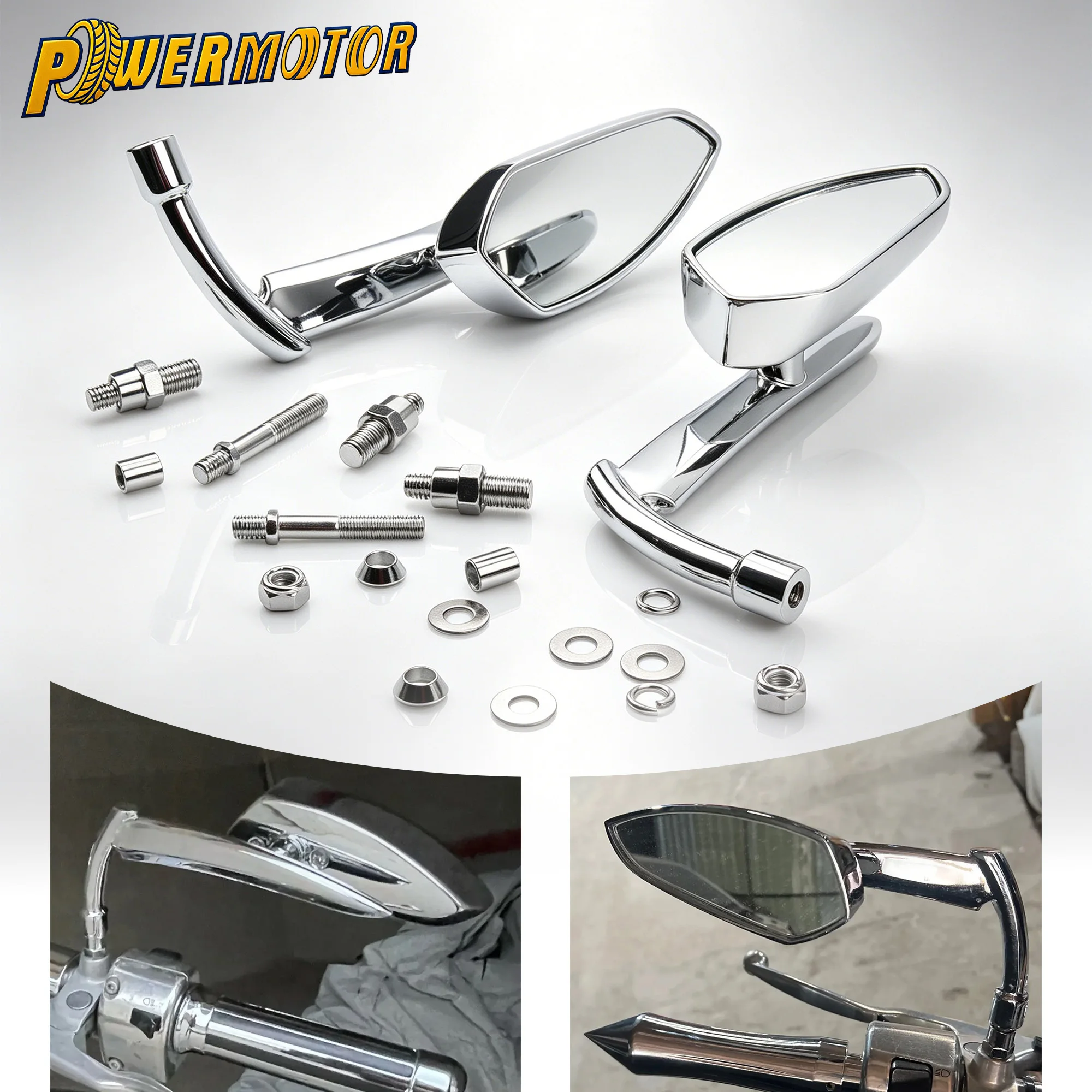 1 Paio di Specchietti Retrovisori Neri Cromati per Moto M8 M10, Specchietti Laterali per Harley Honda Yamaha Chopper Cruiser Touring, Parti Modificate