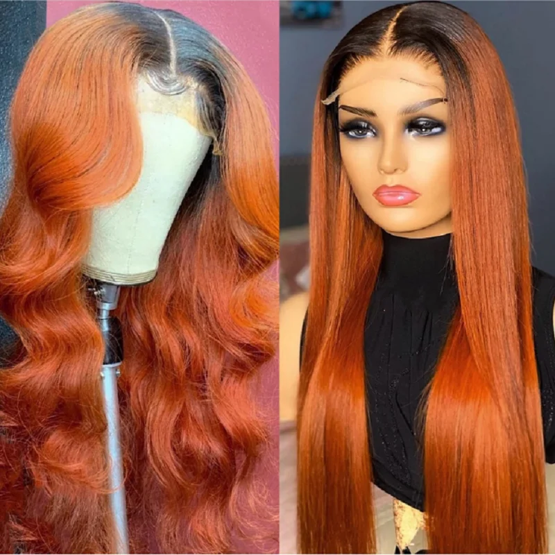 Soft Long Deep Part 26inch 180 Density OmbreGinger Orange Body Wave Lace Front Wigs For Women Babyhair Daily Glueless PrePlucked