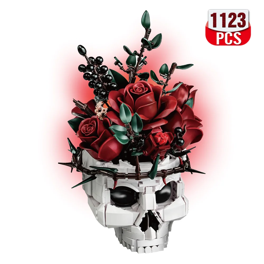

Gothic Skull Roses Flower Bouquet Building Blocks Set,Goth Goth Adults Gift Compatible with Legoed、iATOM And SupreOwls，1123 Pcs