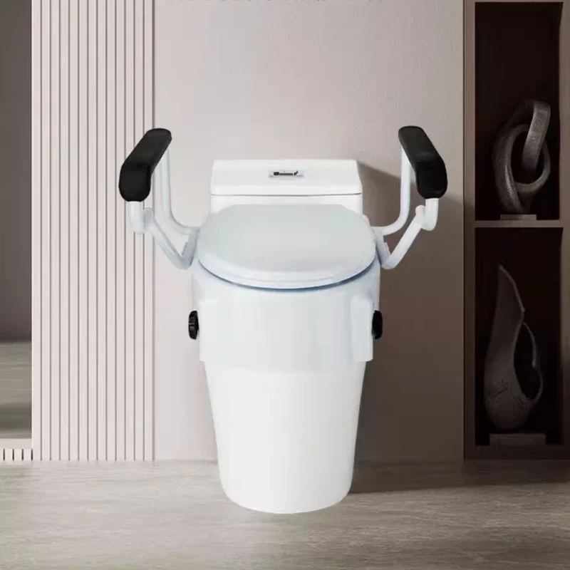 Elderly Pregnant Women Toilet Booster with Seat Cushion Lavatory Place Assist Stand Up Device 3 Speed Adjustment Safety Rails