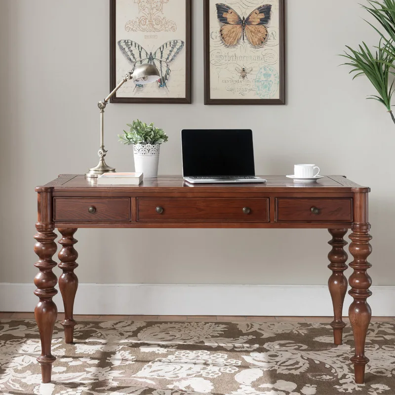 Solid Wood Desk  American Style Modern Simple Light Luxury Against The Wall Computer Study Table 1.4 Meters Home Furniture