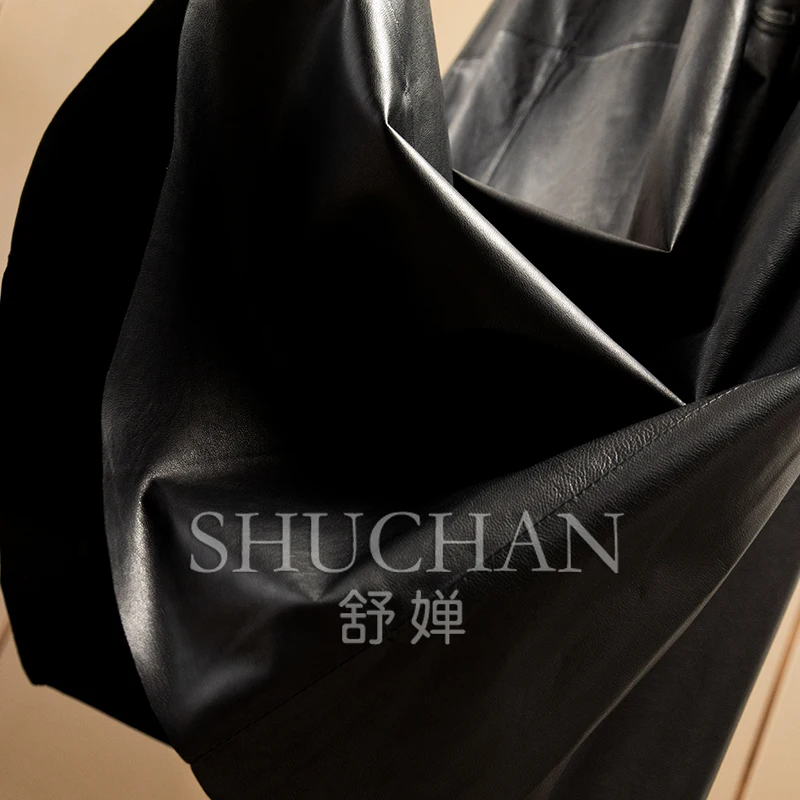 Urban Temperament Oil Wax Soft Schaffell A-förmiger Regenschirmrock Damen 01F9 Koreanische Modekleidung