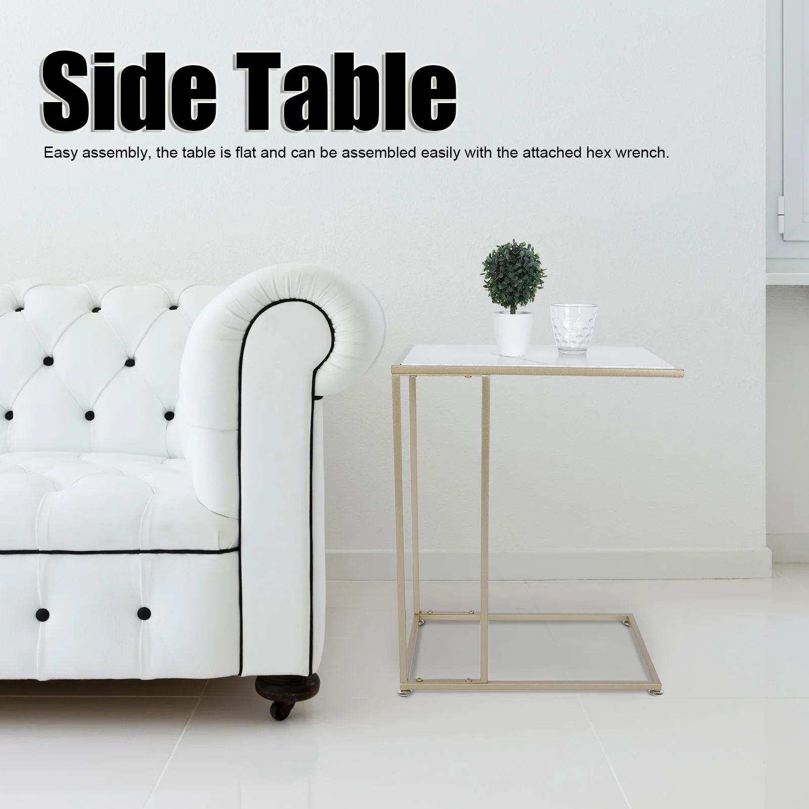 Table basse moderne en forme de C, table à thé, type ouvert, extrémité latérale, chambre à coucher, salon, décoration de bureau