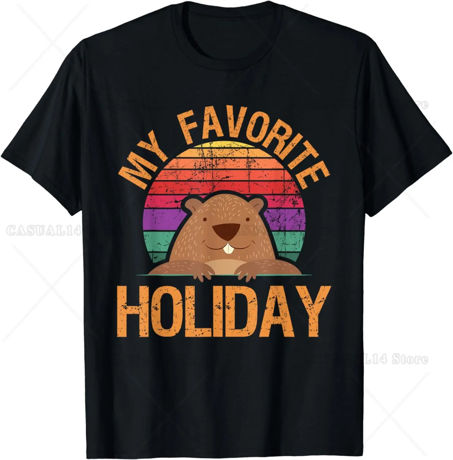 Vintage Animal My Favorite Holiday Funny Woodchuck Groundhog Day T-Shirt for Men Women Teens Oversized T Shirt