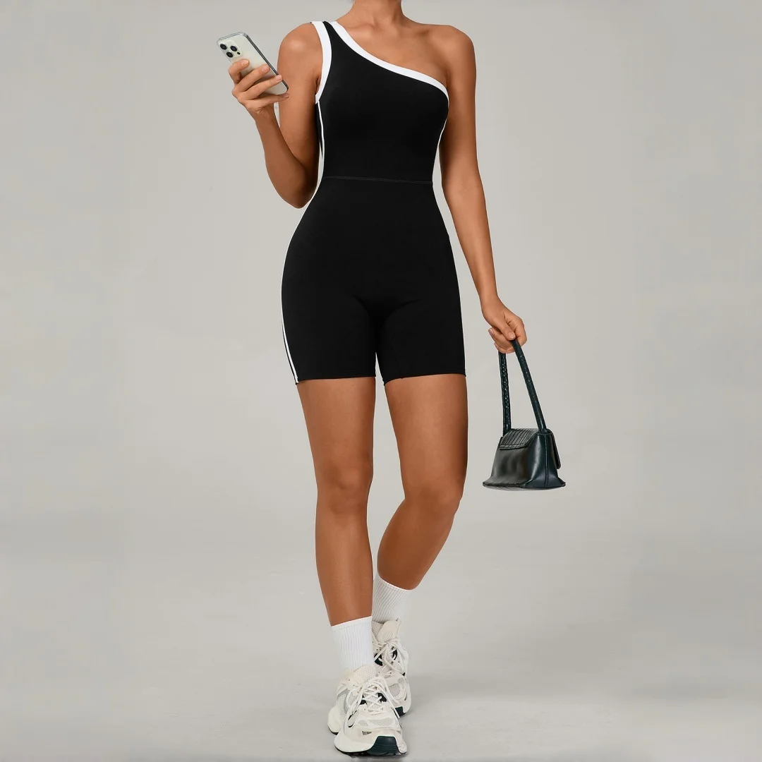 

Узкий комбинезон для йоги на одно плечо, спортивный фитнес-подъемник бедер, цельная одежда с открытой спиной для бега, тренировочная одежда, боди для спортзала для женщин