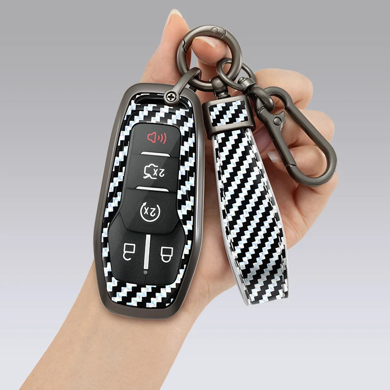 Zinc Alloy + PU Leather Car Key Case For Ford Taurus Mustang F-150 F-450 Explorer Fusion Edge Lincoln MKC MKZ MKX Remote Holder