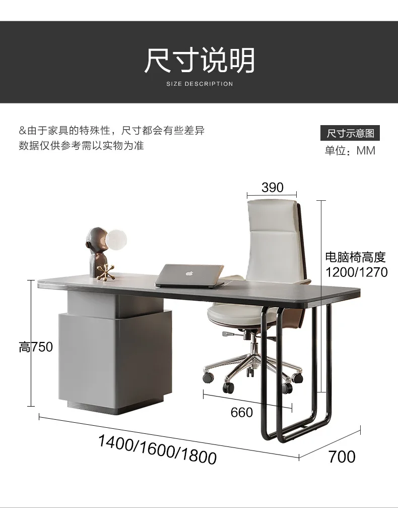

Italian rock slab desk designer study light luxury bedroom computer simple modern writing integrated