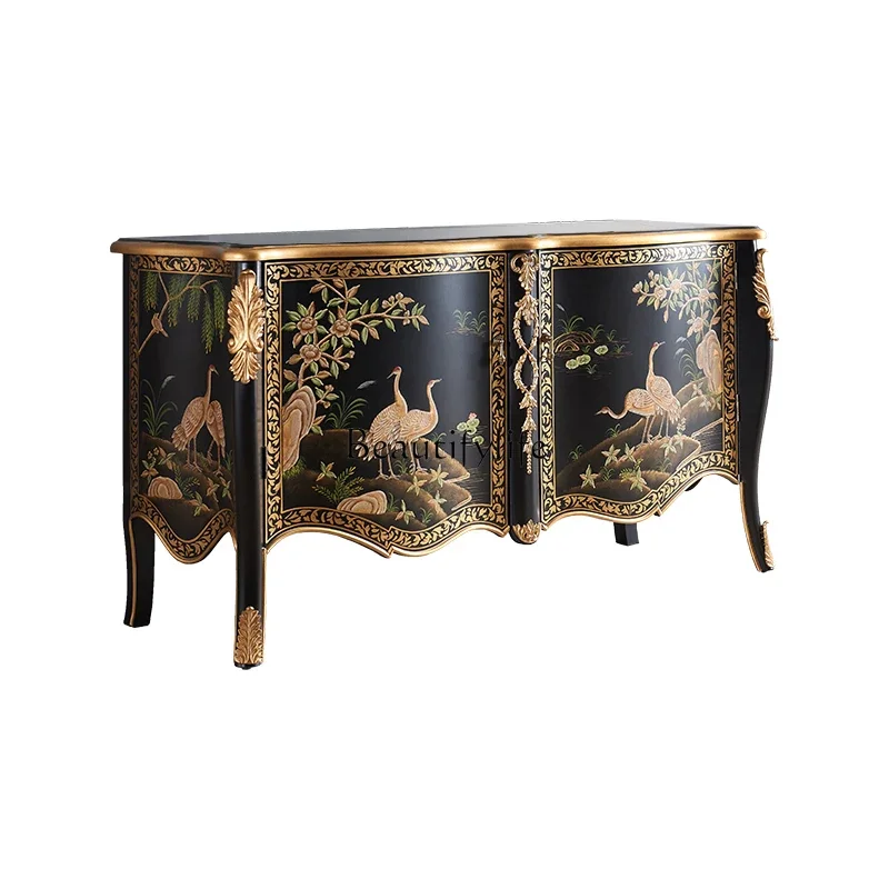 

ls 42European-style entrance cabinet light luxury foyer cabinet French living room black painted side cabinet