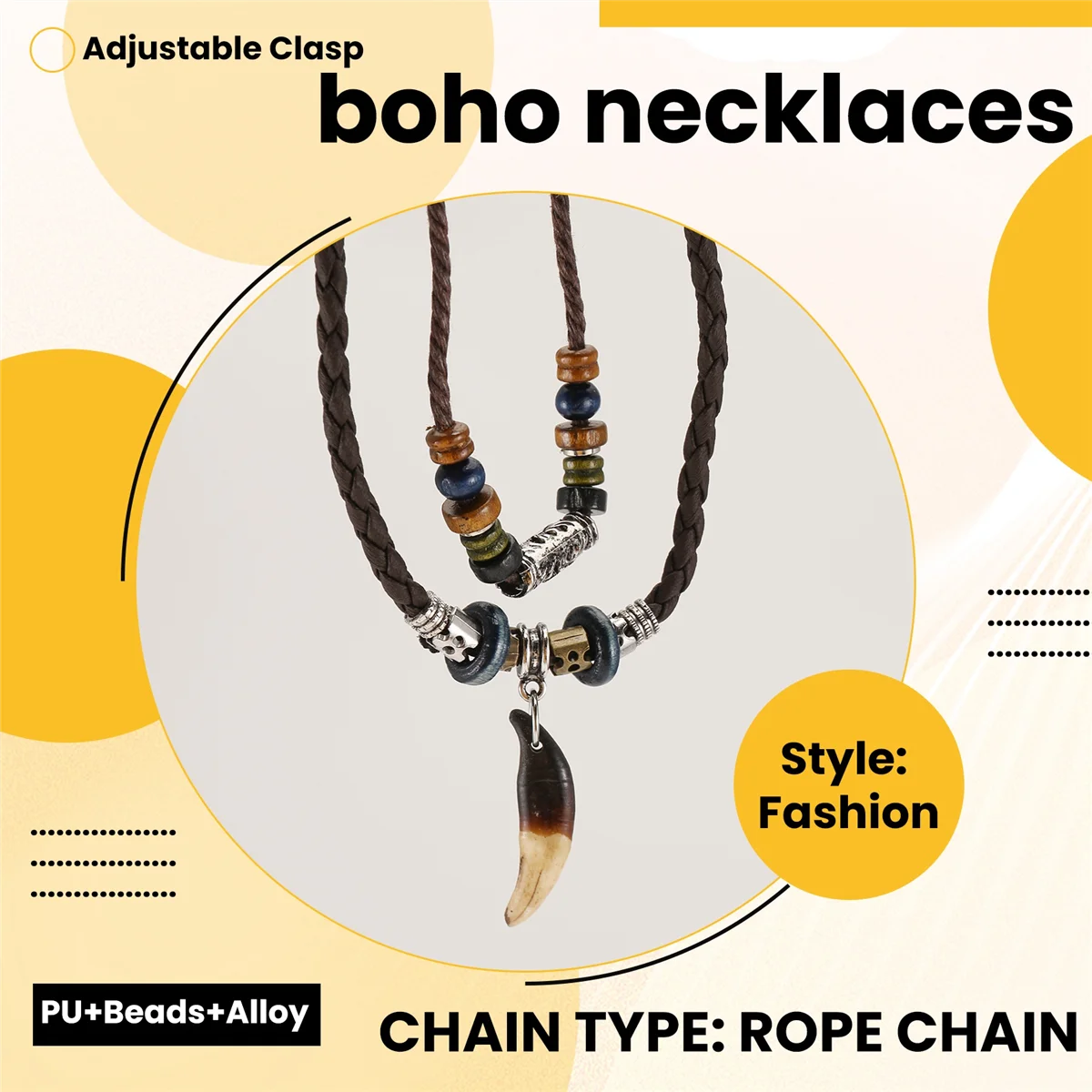 ABQR Leather Necklace for Women and Men Vintage Bohemian Style Ethnic Beads Choker Braided Adjustable Double Layers