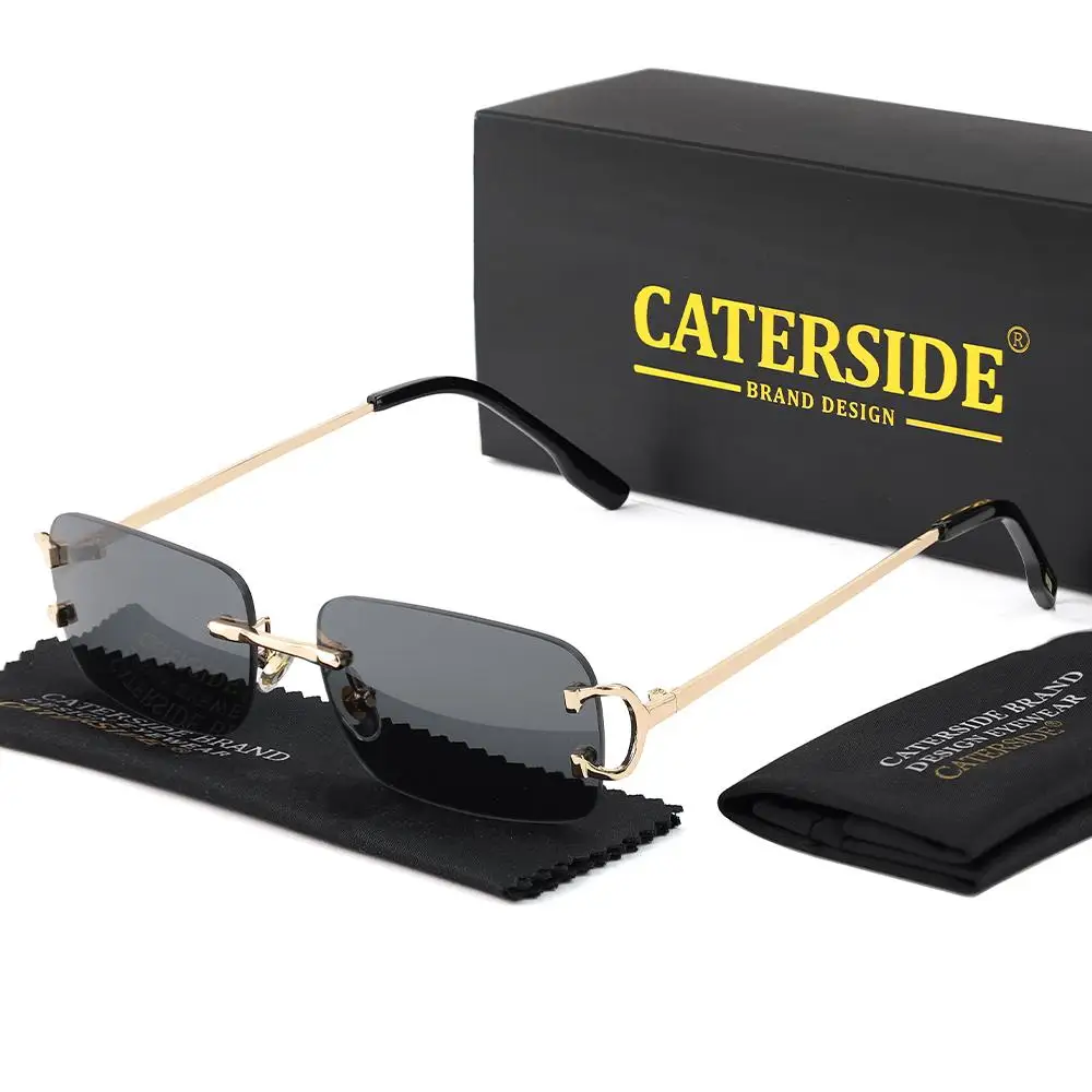 CATERSIDE Herren-Sonnenbrille ohne Rand, kleiner Rahmen, Markendesign, Metall, modische Sonnenbrille, Damen-Dekoration, Outdoor-Brille, UV400 – Detail 10