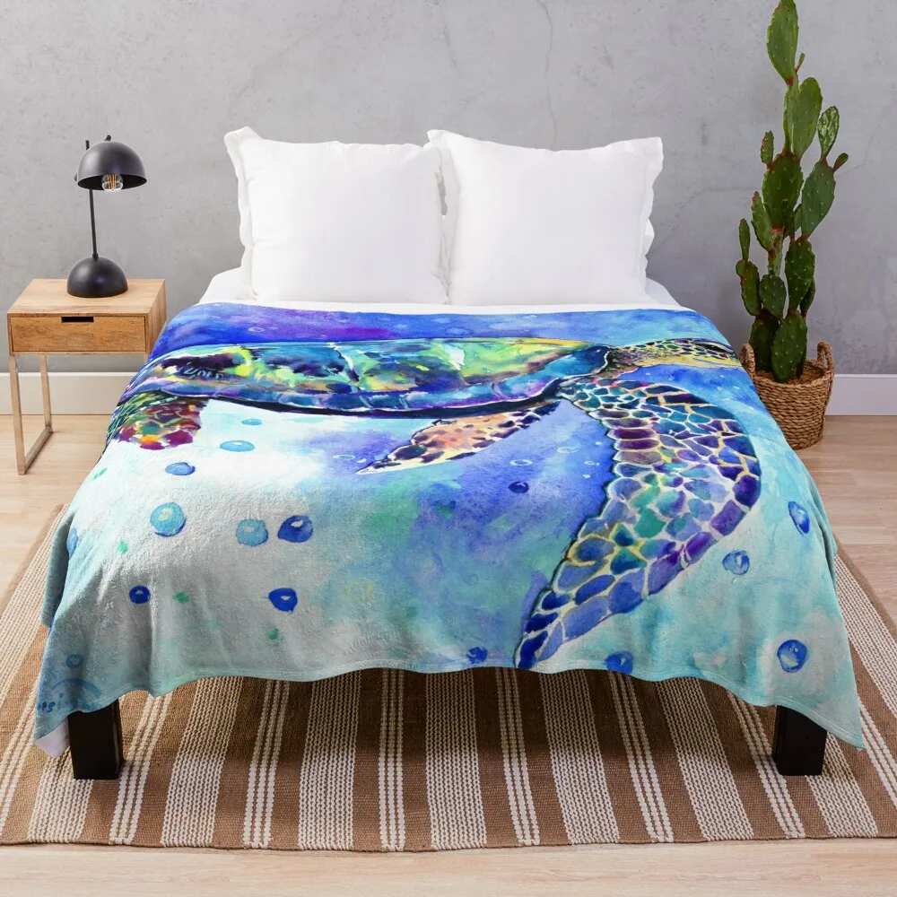 

Sea Turtle Underwater Scene Throw Blanket Cute Heavy Soft Plaid Blankets