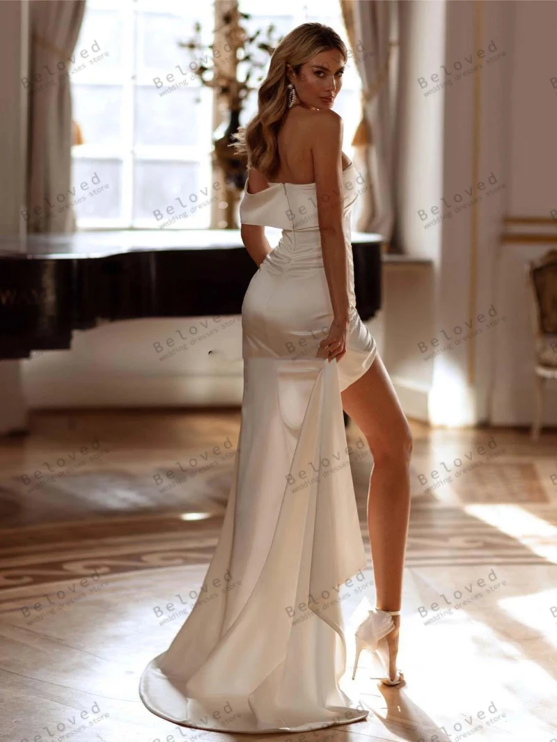 Simple Wedding Dresses Satin Bridal Gowns Sexy Strapless High Slit Sheath Mermaid Graceful Robes Elegant 2024 Vestidos De Novia