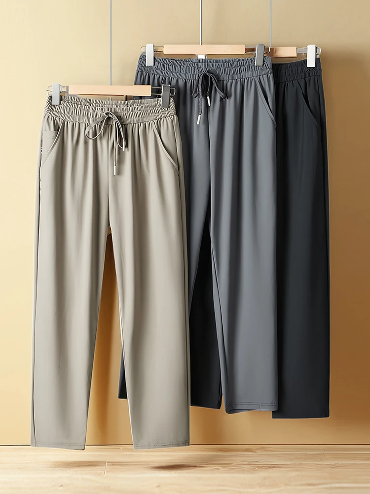 

Охлаждающие мужские спортивные брюки Qui Dry Ice Silk Fitn, прямые длинные брюки для бега, дышащие летние повседневные брюки