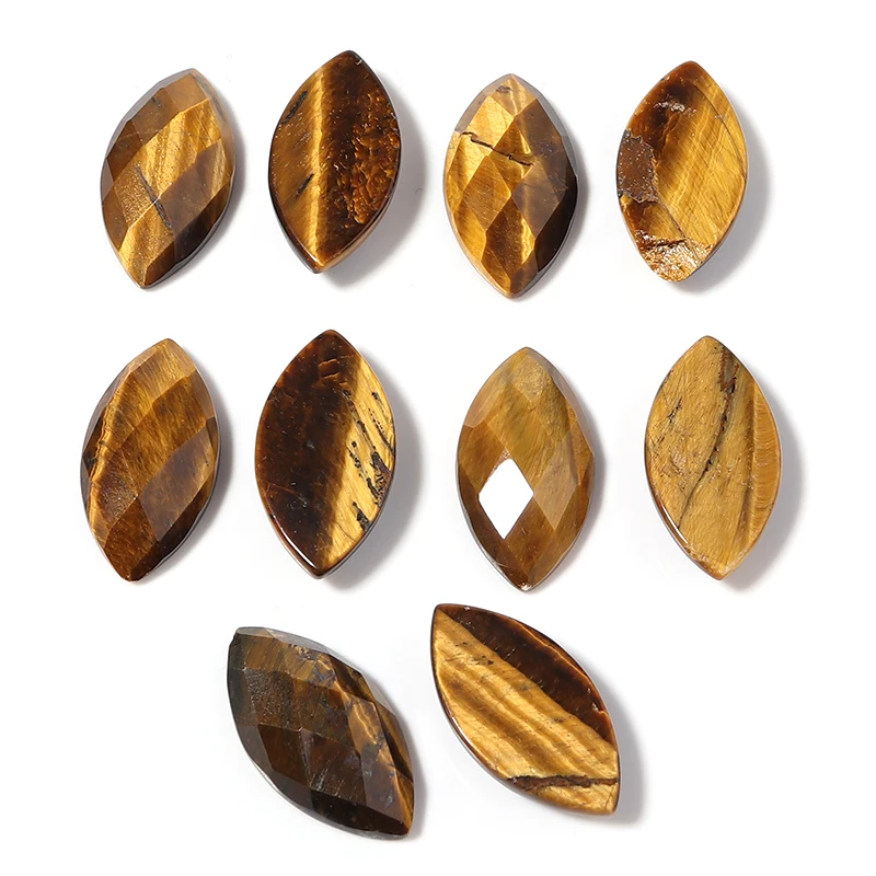 5pcs Natural Stone Tiger's Eye Stone Cabochon Oval Flatback Diamond Section 17x9mm For DIY Jewelry Making Pendant Accessories