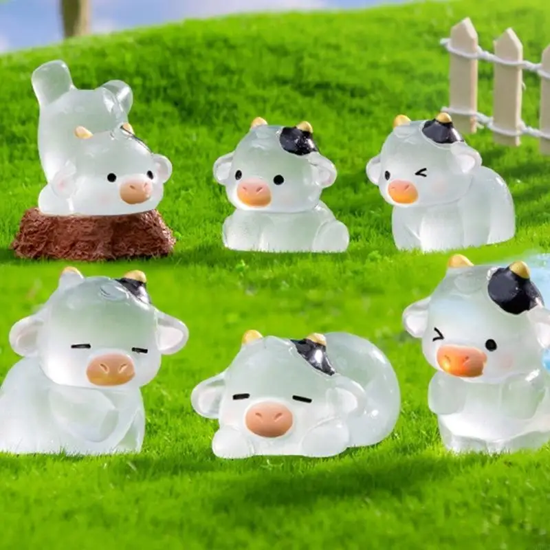

6Pcs Delight Light Up Cow Figurine Models for Car Interior Dashboards Styles Q5WC