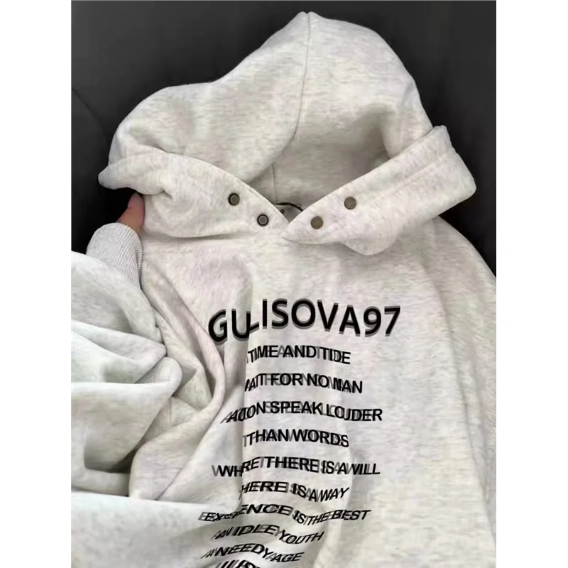 

Осенне-зимняя мужская толстовка большого размера 300 Pou: модная свободная верхняя одежда, утепленный трендовый свитшот в уличном стиле