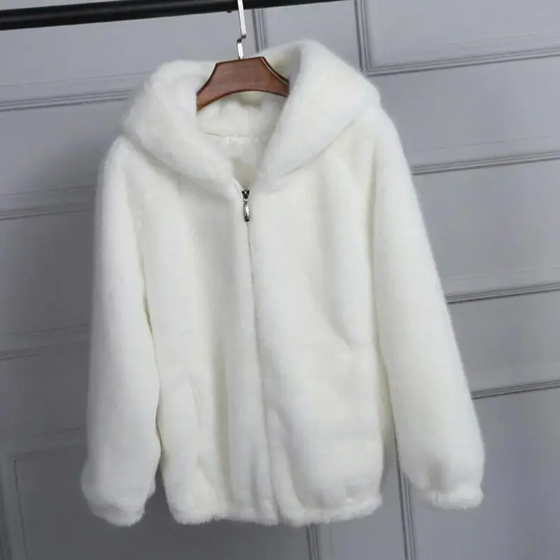 Large Size Lamb Fleece Hooded Sweatshirt Women's Autumn Winter  Loose Thick Warm Long Sleeved Jacket Korean Solid Versatile Top