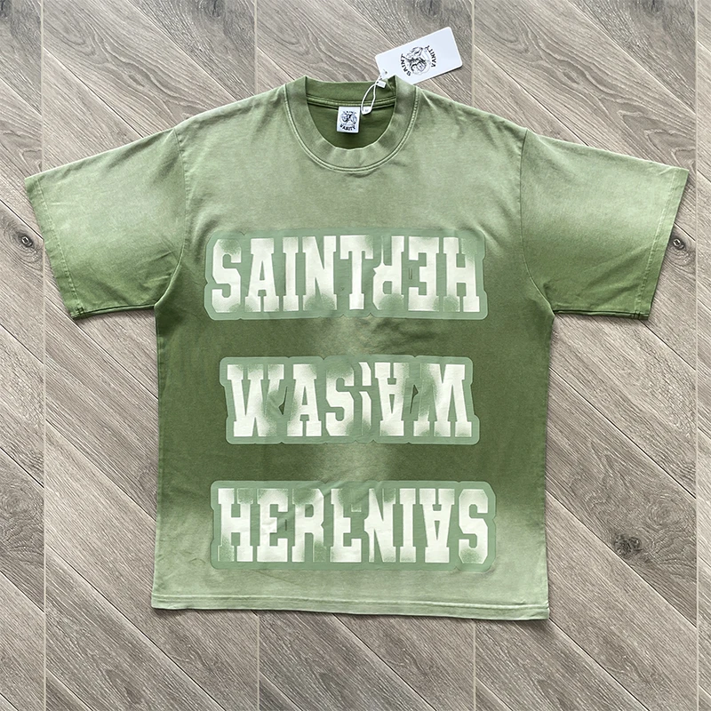 SAINT VANITY Camiseta casual de manga corta con estampado de letras lavadas