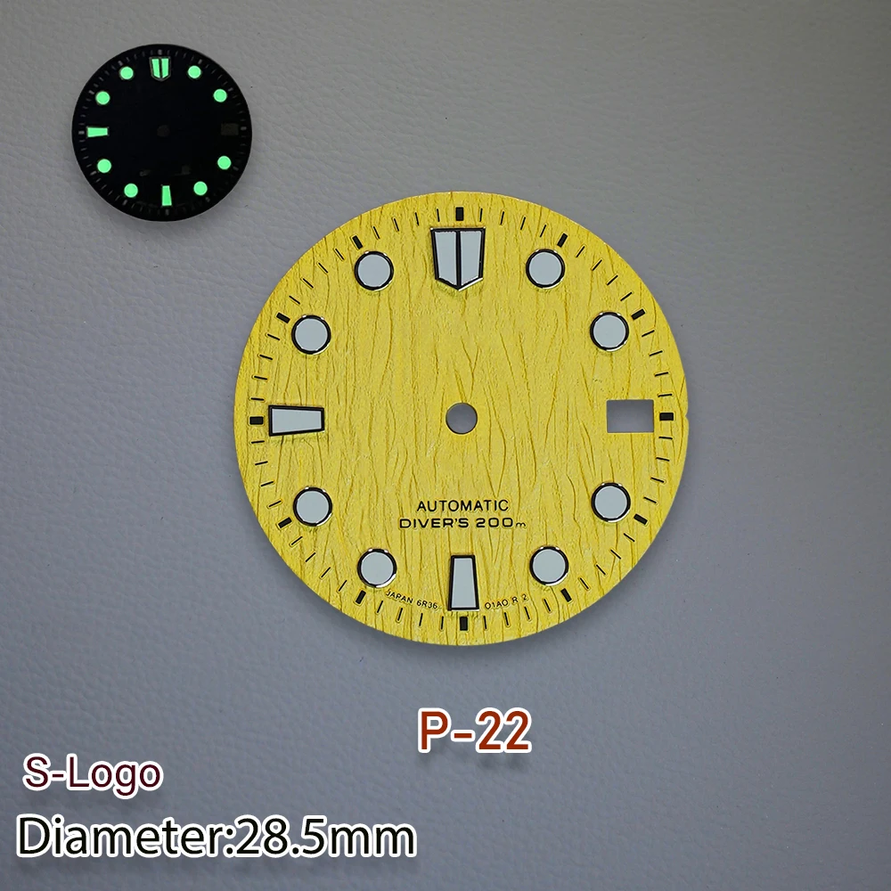 28.5mm S Logo Bark Dial Suitable For NH35/NH36/4R/7S Movement Green Luminous High Quality Watch Modification Accessories tools