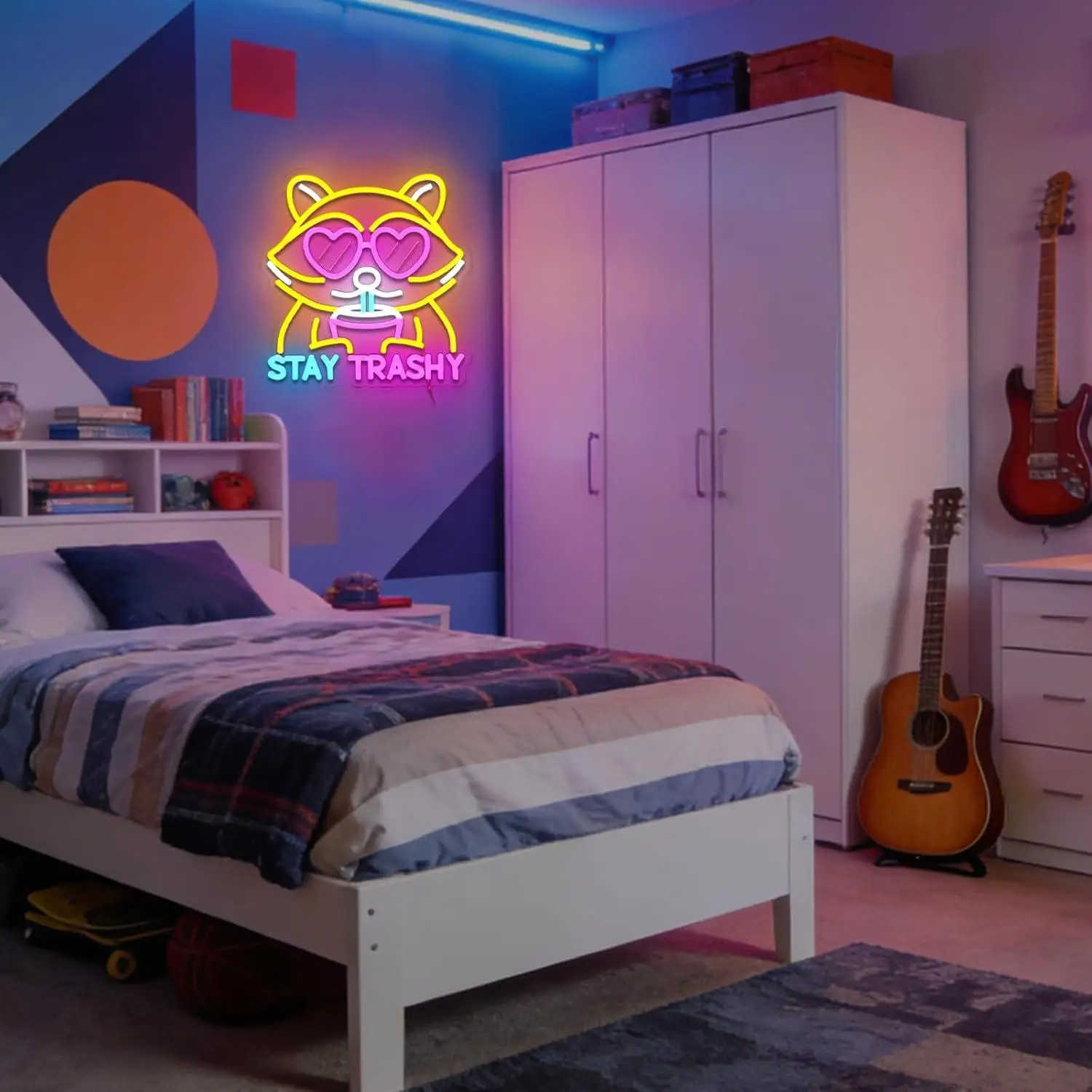 Cute Animal Neon Sign LED Light with Stay Trashy Raccoon Design for Bedroom Game Room Man Cave Bar Club Home Pub Wall Decor